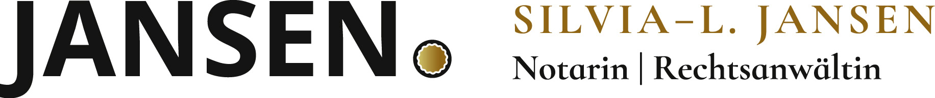 Logo der Kanzlei: Schriftzug 'Jansen. Silvia-L- Jansen. Notarin / Rechtsanwältin'